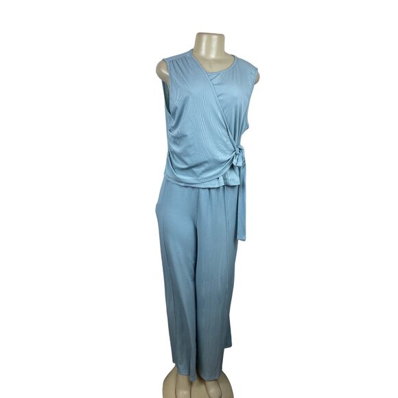 Yozy Light Blue Sleeveless Casual Set with Tie Waist Wide and Leg Sz XXL - New - Picture 1 of 10